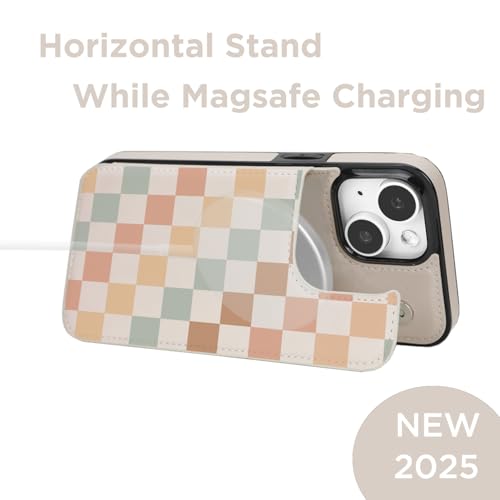 uCOLOR for iPhone 13/14 Wallet Case with Card Holder Pastel Check Vibes | Compatible with MagSafe,Folio Flip PU Leather Magnetic RFID,with Camera Lens Protector - color: Pastel Check Vibes