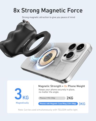 TELESIN Fun Shot Magnetic Phone Camera Grip with Magnetic Selfie Light Kit - color: Black