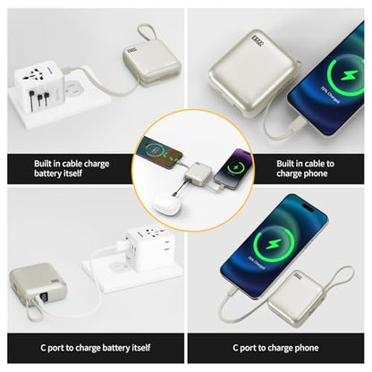 Hichain Small Portable Charger with Built in Cables LED Display Gold - color: Gold