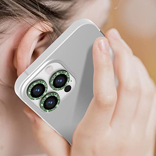 Suoman 3-Pack for iPhone 13 Pro 6.1 inch / 13 Pro Max 6.7 inch Camera Lens Protector, 9H Hardness Tempered Glass Film, [Glitter diamonds] Individual Metal Protective Cover - Green - color: Green