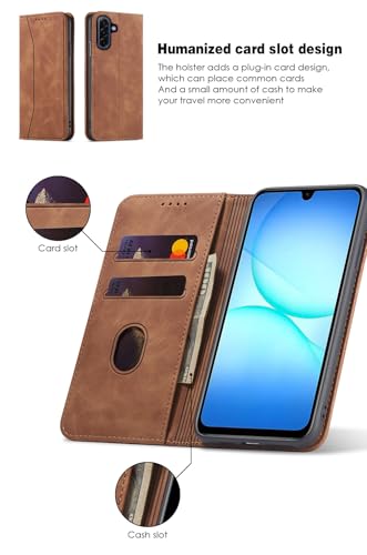 Asuwish Flip Wallet Phone Case for Samsung Galaxy A17 5G with Tempered Glass Screen Protector Magnetic Closure Folio Cover Credit Card Holder Slot Stand Cell Accessories A 17 17A 4G Women Men Brown - color: Brown
