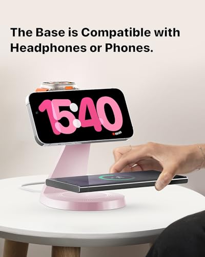 3 in 1 Charging Station for Apple Devices, Mag-Safe Charger Stand Fast Charging, Wireless Charger for iPhone 16/15/14/13/12 Series, & AirPods, & iWatch (USB-C Charger Included) - color: Pink