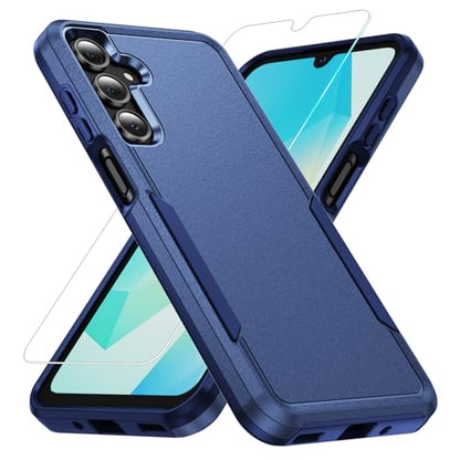 Phone Case for Samsung Galaxy A17 5G Case, Samsung A17 5G Case with Tempered Glass Screen Protector, Soft TPU Hard Back Double Layer Phone Cover (Navy Blue) - color: Navy Blue