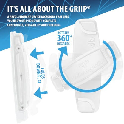 SpiiderGriip 360 Rotating Phone Grip – Flat-Fold Kickstand & Secure Strap – Works with iPhone, Android, Tablets & Cases – Comfortable & Durable (White) - color: White