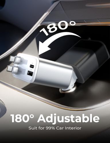 LISEN Retractable Car Charger USB C Fast Charge for iPhone 17 16 15 Pro Max - color: White