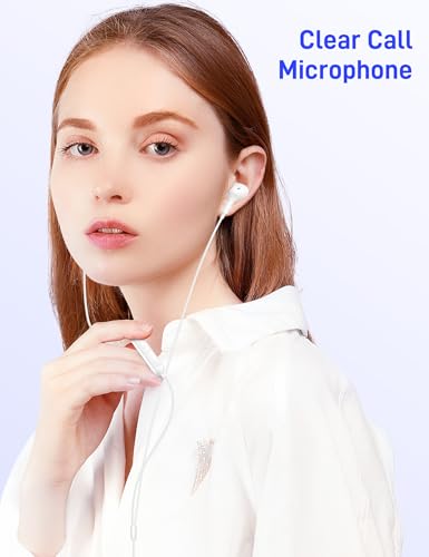 USB C Headphones for Apple/iPhone Duo 18 17 16 15 Wired Earbuds with Case - color: White