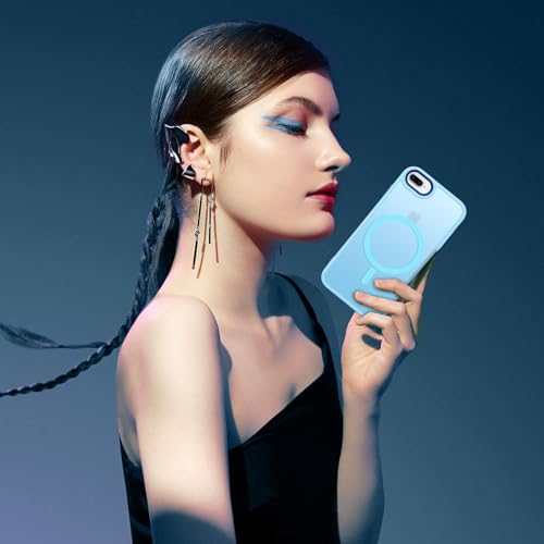 DUEDUE for iPhone 8 Plus Case, iPhone 7 Plus Case Magnetic[Compatible with Magsafe], Translucent Matte Back Protective Cover Shockproof Phone Case for iPhone 7 Plus/8 Plus, Light Blue - color: Light Blue
