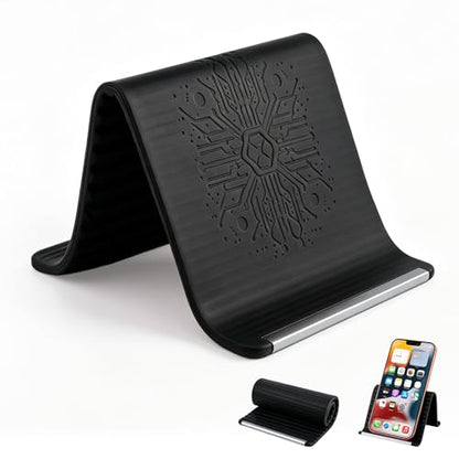 Portable Foldable Silicone Aluminum Phone Holder, Adjustable Phone Stand for Smartphone Tablet Laptop, Non-Slip Desk Travel Bed Office Treadmill Stand (Black)