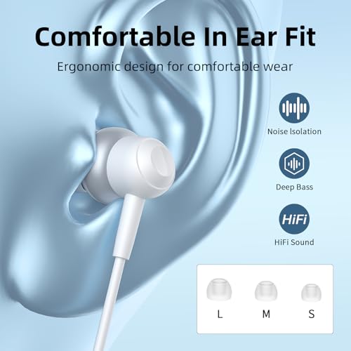 Wired Earbuds with Microphone, In-ear Headphones Wired with Stereo Sound,Noise Isolating Cord Headphones with Mic,Lightweight 3.5mm Earphones Corded for Laptops,Tablets,MP3 and Other 3.5mm Devices