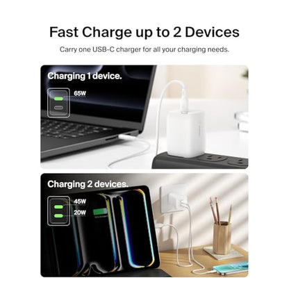 Belkin 65W Dual GaN USB C Charger Block, Fast Charging for Travel - style: 65W White