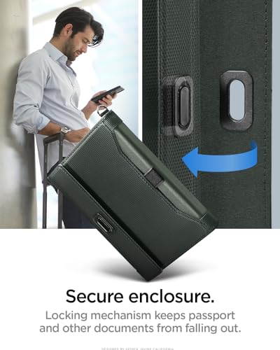 Spigen Life Passport Card Cover Holder, RFID Blocking | Travel Document Organizer, SIM Card Pin Included - Black - color: Military Green