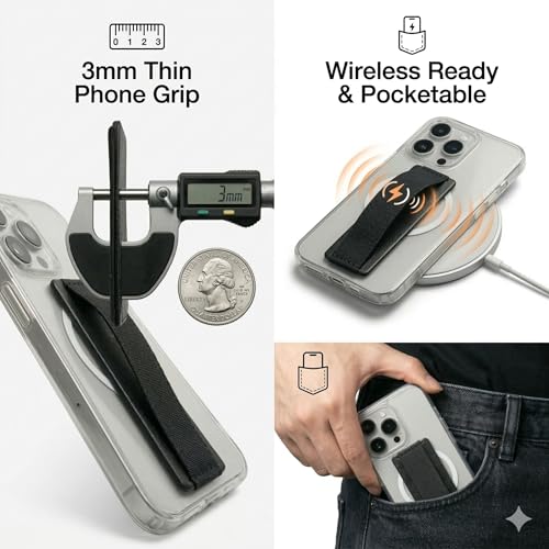 Universal Phone Grip for Smartphones & Mini Tablets - Phone Holder for Hand - Wireless Charging Compatible - Anti-Drop (Black) - 2pc