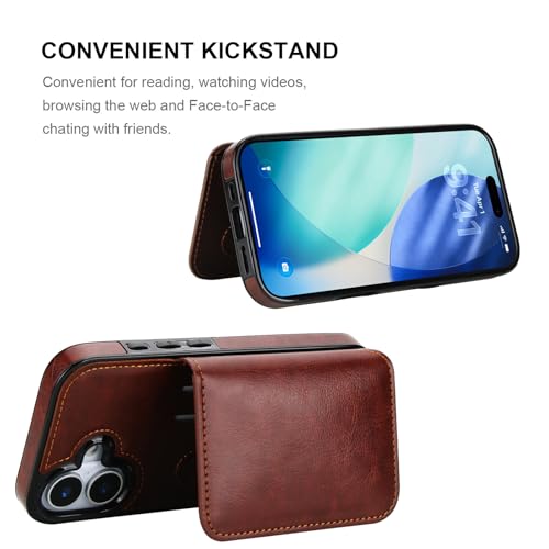 KIHUWEY Compatible with iPhone 17 Wallet Case Credit Card Holder, Premium Leather Kickstand Flip Hidden Magnetic Clasp Durable Shockproof Protective Cover for iPhone 17 6.3 inch (Brown) - color: Brown