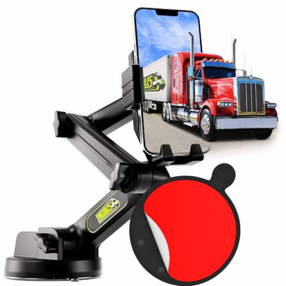 Truckules Truck Phone Mount + Dash Pad, 16.9" Long Holder, Big Rig, Black - color: Black