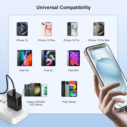 iPhone 17 16 15 Charger Fast Charging 10FT, 20W USB C Charger Block & Cable - color: Black