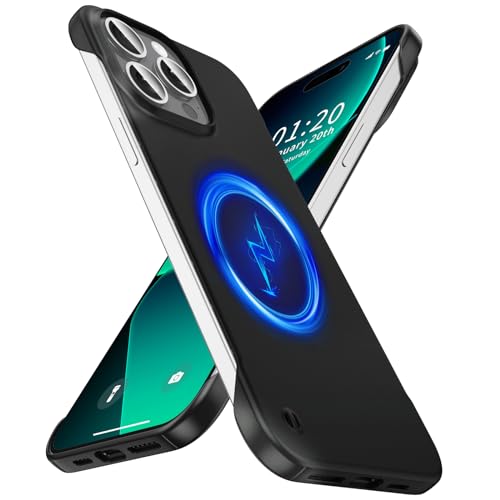 GRECAZO Magnetic Frosted Frameless Case for iPhone 15 Pro, Black | Compatible with MagSafe, Metallic Finish, Hard PC Cover, Ultra Thin Lightweight Minimalist Borderless, Slim Fit, 6.1-Inch - color: Black, size: iPhone 15 Pro