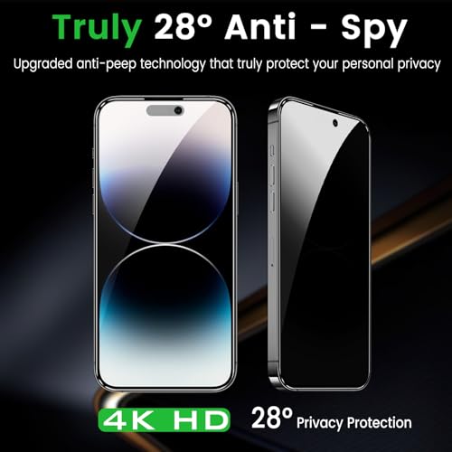 Romkasi 3 Pack Privacy Screen Protector for iPhone 14 Pro 6.1 Inch with 3 Pack Camera Lens Protector, Anti Spy Tempered Glass Film, Anti-Scratch, Touch Sensitive, Case Friendly - color: iPhone 14 Pro