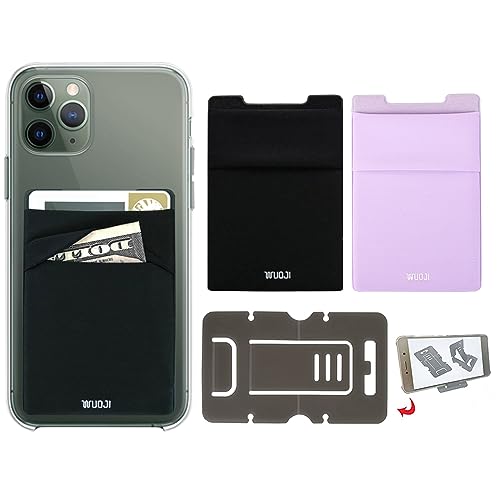 Adhesive Phone Pocket,Cell Phone Stick On Card Wallet Sleeve,Credit Cards/ID Card Holder(Double Secure) with Sticker for Back of iPhone,Android and All Smartphones(Black Purple)-2PC - color: Black Purple