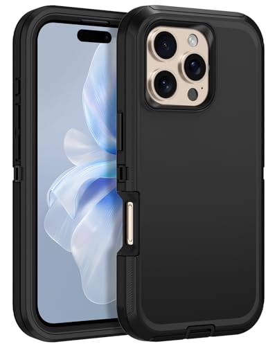 for iPhone 16 Pro Max Case Heavy Duty Protective Shockproof Dropproof 3-Layer Full Body Protection [Without Screen Protector] Tough Rugged Cover for Apple iPhone 16 Pro Max,Black - color: Black