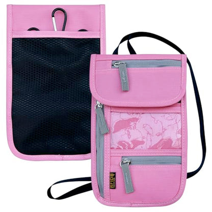 Travel Neck Wallet, RFID Blocking Passport Holder with Adjustable Neck Strap for Men and Women to Keep Cash, Credit Cards and Travel Documents Safe - Pink - color: Pink
