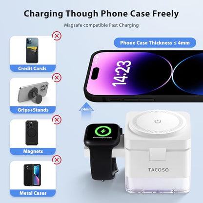 15W Wireless Charger 3-in-1 Apple Charging Station with Night Light - color: White