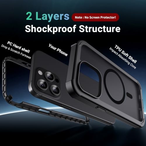 jaroco Magnetic for iPhone 15 Pro Case Heavy Duty Protection Black | Compatible with MagSafe,Military Grade Drop Protection,Translucent Matte,Non-Slip,Shockproof 2-Layer Durable Bumper Case - color: Black, size: iPhone 15 Pro