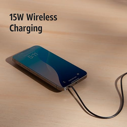 AT&T Magnetic Wireless Charging Pad with Built-in Ring Stand – 15W Fast Charging, USB-C PD Input, Case-Friendly Magnetic Design – Ideal for Desk, Travel, and Nightstand Use – Black - color: Black - Ring Stand