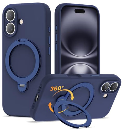 Case for iPhone 16 with 360°Spin Stand,6.1" Dark Blue | Magnetic 360°Spin Stand,Compatible with Mag-Safe,Soft Silicone 16 Case - color: Dark Blue, size: Iphone 16