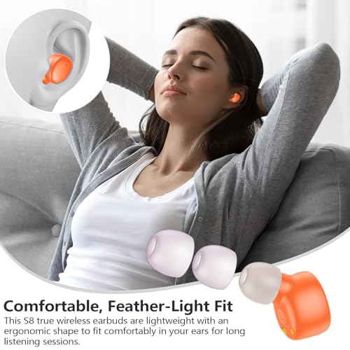 MOZOTER Mini Wireless Earbuds Bluetooth 5.3 in Ear Headphones Headsets - color: Orange