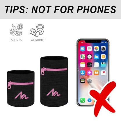 NEWZILL Wrist Wallet Wristband with Zipper for Men & Women, Cotton - color: Black/Pink, size: Small