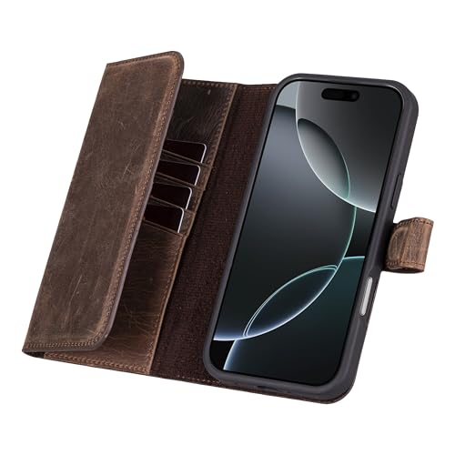Bayelon Wallet Case for iPhone 16 Pro Max 6.9", Trifold Leather Wallet, Detachable Magnetic Flip Folio Cover, Card Holder, iPhone 16 Pro Max Wallet Case, MagSafe Compatible, RFID (Coffee Brown) - color: Dark Brown, size: iPhone 16 Pro Max