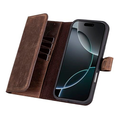 Bayelon Wallet Case for iPhone 16 Pro Max 6.9", Trifold Leather Wallet, Detachable Magnetic Flip Folio Cover, Card Holder, iPhone 16 Pro Max Wallet Case, MagSafe Compatible, RFID (Coffee Brown) - color: Dark Brown, size: iPhone 16 Pro Max