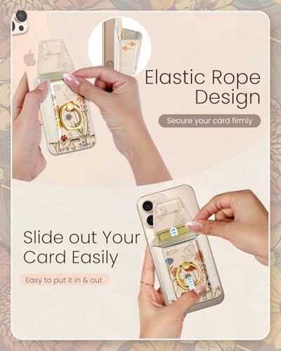Shorogyt Compatible with Magsafe Wallet with Grip, Retro Wildflowers - color: Retro Wildflowers