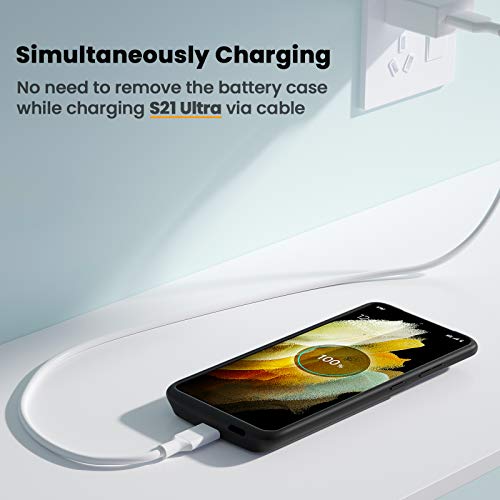 NEWDERY Battery Case for Samsung Galaxy S21 Ultra 6.8" | Slim 4700mAh Charger Case, Qi Wireless Charging, LED indicators,Rechargeable Extended Battery Pack