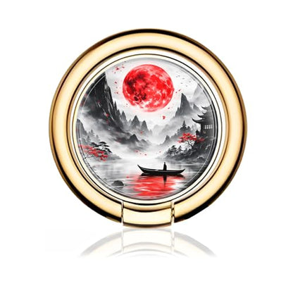 Cell Phone Ring Holder, Cute Metal Phone Grip Stand Finger Ring Kickstand, Flexible 360°Rotation Phone Tablet Case Accessories Compatible with Most Phones Red Moon Boat - color: Red Moon Boat