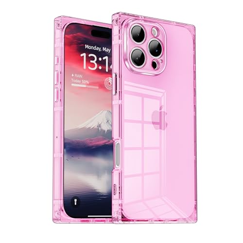 IAIYOXI Rectangle Case Compatible for iPhone 15 Pro Max, Full Camera Protection & Reinforced Corners TPU Cushion Clear Cover, Shockproof Silicone Phone Case for Women Girls (iPhone 15 Pro Max, Pink) - color: Pink