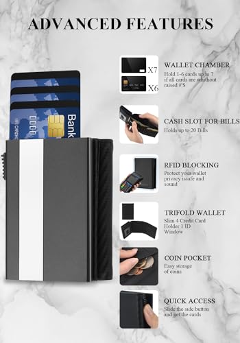 Wallet For Men Trifold,Pop Up Wallet By Metal&Leather,RFID Blocking - color: Black