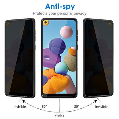 [2 Pack] for Samsung Galaxy A21/A21S Privacy Screen Protector, [Full Coverage] Anti Spy HD Clarity 9H Tempered Glass Screen Protector, Scratch Resistant, Bubble Free, Easy Insall, Case Friendly (6.5 - size: Samsung Galaxy A21/A21S