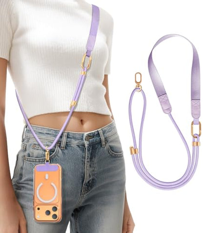 Phone Lanyard Crossbody with Phone Tabs, Adjustable Cellphone Lanyard with Skin-Friendly Neckband and Metal Carabiner - color: Light Purple