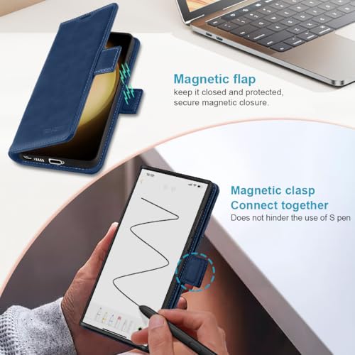 KEZiHOME Genuine Leather Wallet Case for Samsung Galaxy S25 Ultra Blue | Blue, RFID Blocking, S25 Ultra Wallet Case, Card Slot, Flip, Magnetic Stand Phone Cover Compatible with S25 Ultra - color: Blue, size: Galaxy S25 Ultra Case