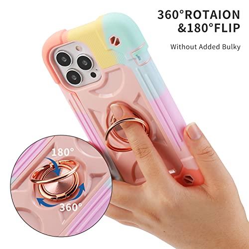 MARKILL Compatible with iPhone 13 Pro Max Case 6.7 Inch with Ring Stand, Heavy-Duty Military Grade Shockproof Phone Kids Cover for iPhone 13 Pro Max - color: Rainbow Pink, size: iPhone 13 Pro Max 6.7"