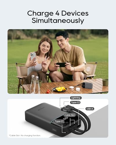 CUKTECH 20,000mAh 40W Portable Charger Power Bank with Built-in Cables - color: LPB200NL-Gray
