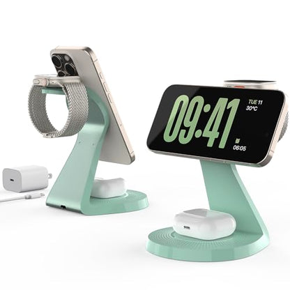 LONGCONN 3 in 1 Wireless Charging Station for Apple Devices with MagSafe - color: Sprout Green