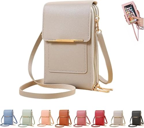 Touchscreen Phone Crossbody Bag,Waterproof PU Leather with Adjustable Shoulder Straps, Small Crossbody Cell PurseWallet for - color: Gray
