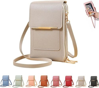 Touchscreen Phone Crossbody Bag,Waterproof PU Leather with Adjustable Shoulder Straps, Small Crossbody Cell PurseWallet for - color: Gray