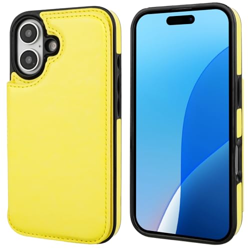 ONETOP for iPhone 16 Wallet Case with Credit Card Holder,Yellow | Kickstand,ID/Cash Holder,Case Wallet with Card Slots,Double Magnetic Clasp,Durable PU Leather Shockproof Cover for Women Men - color: Yellow