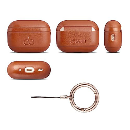 Dreem Om Case Cover with Keychain Clip Compatible with AirPods Pro 2/Pro, Protective One-Piece Hard Shell, Luxury Vegan Leather AirPod Pro Case 2nd/1st Generation with Separate Clip [Caramel] - color: Caramel, size: AirPods Pro 2