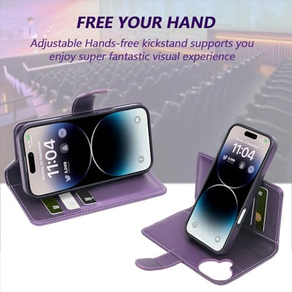 2 in 1 PU Leather for iPhone 17 Case, Detachable Wallet Case with Card Holder, Removable Flip Folio Cover with RFID Blocking, Stand Shockproof Phone Cover（Compatible with MagSafe） Purple - color: Purple, size: Iphone 17