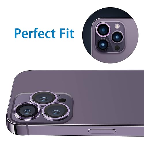 Compatible with iPhone 14 Pro / 14 Pro Max Camera Lens Protector, Anti-Scratch Lens Cover 9H Tempered Glass Metal Camera Screen Protector Shockproof Camera Ring -3 Pcs Purple - color: Purple