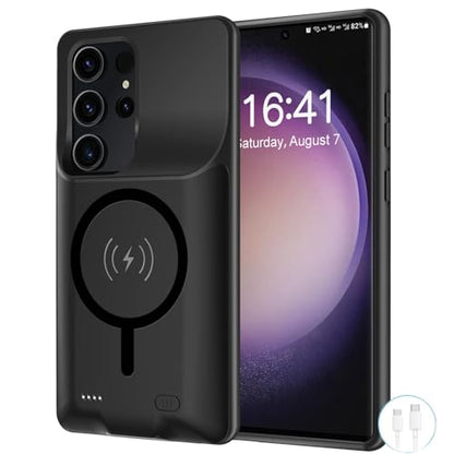 Battery Case for Galaxy S22 Ultra/S23 Ultra, BOVSRT 12000mAh Extended Portable Protective Case Backup Wireless Charger Case Compatible with Galaxy S22 Ultra/S23 Ultra (6.8 inch) Charging Cover-Black - size: Galaxy S22 Ultra/S23 Ultra